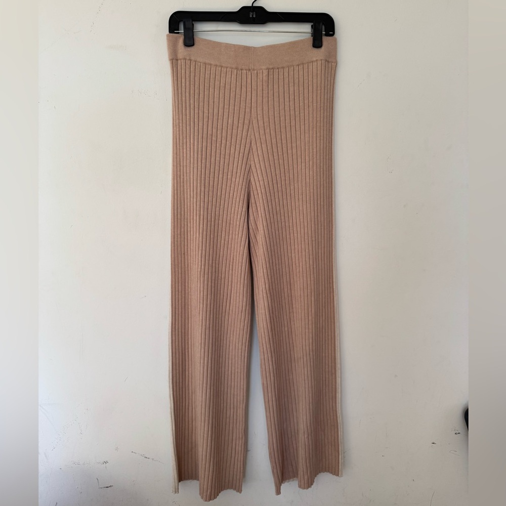 Trina Turk Tan Wide Leg Double Sides Pants with Ribbed Texture